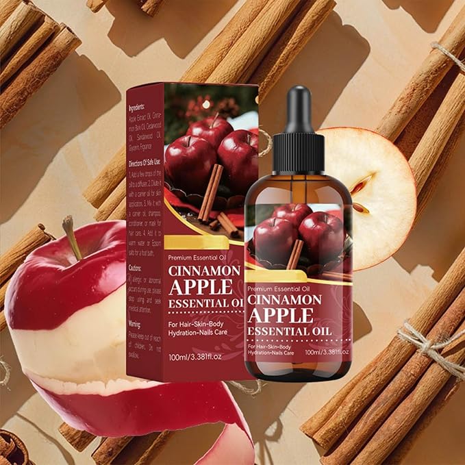 Apple Cinnamon Essential Oil, Natural Scented Diffuser Oil with Dropper for Aromatherapy, Natural Candle Making & Soap Making Scents, Hair Care, Face, Skin Care & Body Massage for Home, Office 3.53oz