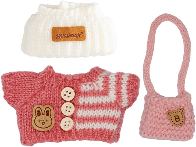 Clothes for Labubu(NO Doll),Handcrafted Crochet Set for Labubu Clothes 15cm/17cm Doll, Premium Outfit with Accessories, Cute Clothes for Dress up Unique Style(Pink Sweater)