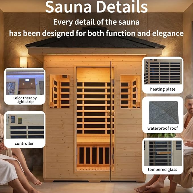 Home Infrared Sauna Room 1 Person Wooden Canadian Hemlock 1260W Low Magnetic Graphene Carbon Plate Heater Indoor Saunas (3-4 Person Sauna 57.9 * 40.6 * 98.4 in)