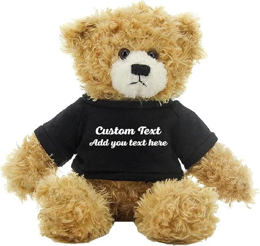 Customized Beige Brandon Bear - 12 inch Personalized Stuffed Bear Plush Toy - Perfect Custom Shirt Bear Gift for Graduation Valentines Graduation Easter Holidays (Black Shirt)