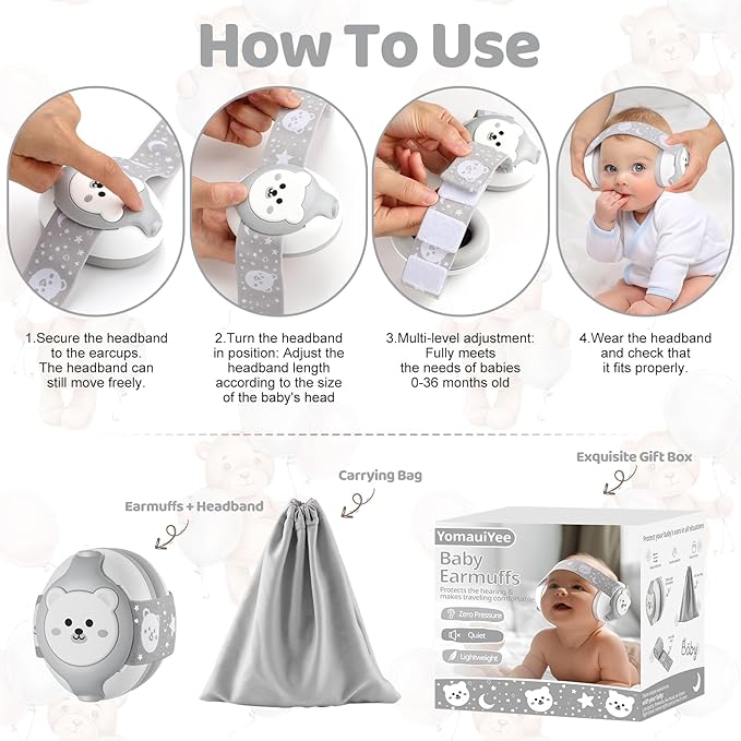 Baby Noise Cancelling Earmuffs,Infant Headphones for Babies 0-36 Months,Infant Ear Protection with Adjustable Headband Noise Cancelling Headphones for Improves Sleep,Baby Travel Essentials for Outdoor