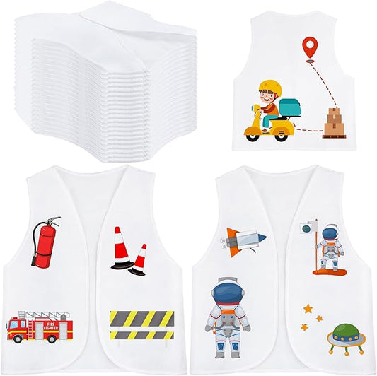 24 Pcs Kids White Vest Bulk Unfinished Dress Up Vest Children Blank DIY Career Role Play Costume for Boys Girls Halloween Birthday Paint Party