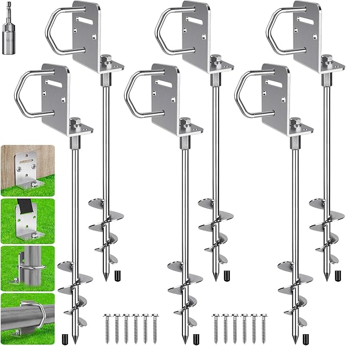 BeneLabel 2/4/6 Pack 18" 24" Ground Anchors Screw in Shed Anchor with L Bracket Trampoline Anchor Spiral Swingset Anchors for Swing Set, Mobile Home, Fence, Playset, Tent, Canopy, Carport