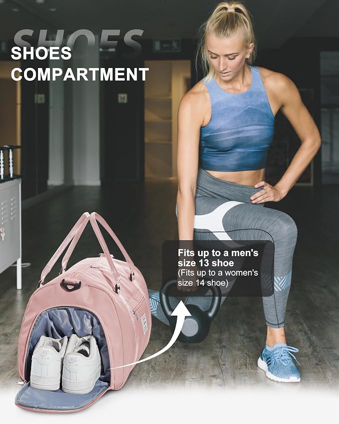 Gym Bag Womens Mens with Shoes Compartment and Wet Pocket Travel Duffel Bags for Women for Plane Sport Gym Tote Bags Swimming Yoga Small Waterproof Weekend Overnight Carry on Bag Hospital Holdalls