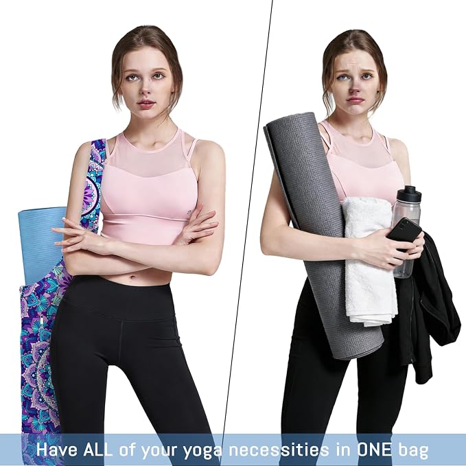 Mandala Yoga Mat Bag with Large Waterproof Zipper Pocket and Drawstring Pocket Long Tote Yoga Mat Carrier Holder Bags Fit Most Size Mats