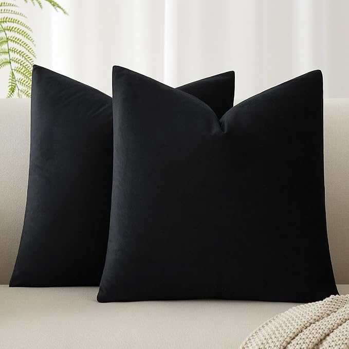 Throw Pillow Covers Set of 2 for Couch Bed Velvet Cushion Cover 14x14,Black | Decorative Pillow Covers with Invisible Zipper for Sofa Living Room Bedroom Home Decor Modern Halloween