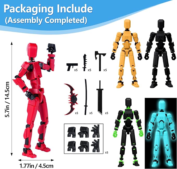 5Pcs Assembly Completed Action Figure, Model 13 Multi-Jointed Movable, 3D Printed Toys, Robo 13 Figure for Collector Desktop Decorations, Christmas Stocking Stuffers Birthday Gift for Teens Boys Girls