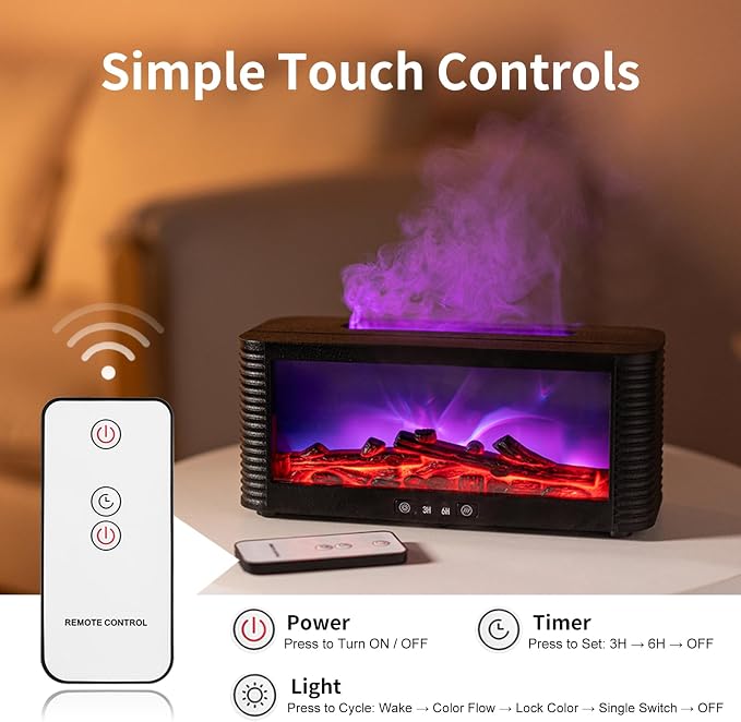 9-Color Essential Oil Diffuser - Colorful Flame Fireplace Aroma Diffuser, 250ml Remote Control Aromatherapy Aroma Humidifier with Time Sets and Remote Control for Bedroom, Home, Yoga Office Gift