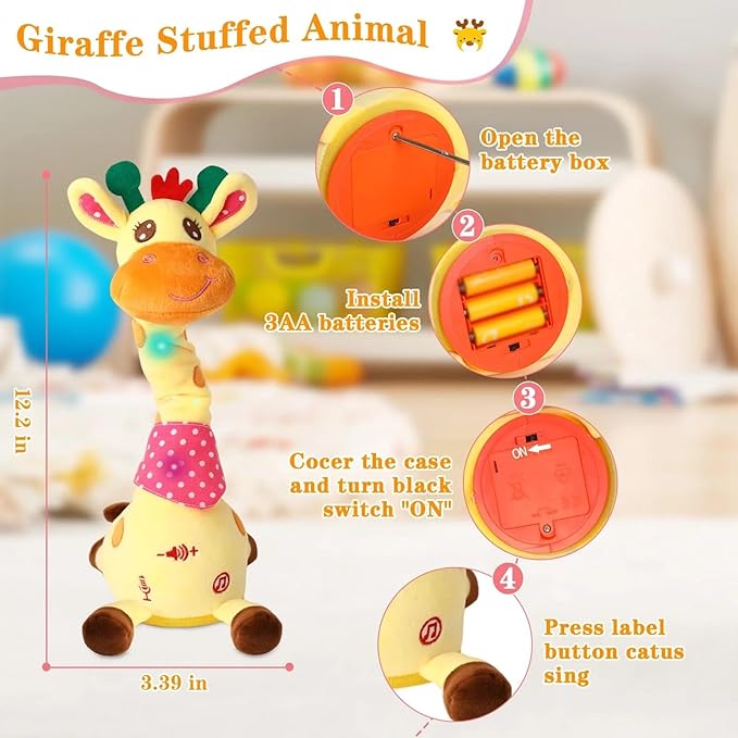 Musical Giraffe Toy, Dancing Talking Giraffe Toy, Stuffed Baby Toy Repeats What You Say, Colorful Glowing Plush Interactive Toys