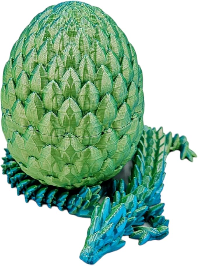 Surprise Dragon Egg Articulating Gemstone Dragon Fidget Figurine - 3D Printed Dragons Flexible ADHD, Autism, Relief Anxiety - Articulated Joints (Blue Yellow)