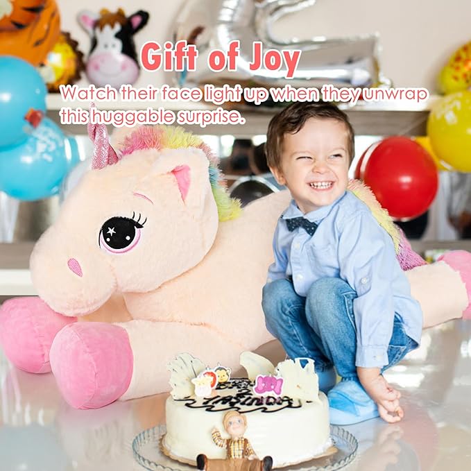 Tezituor 43'' Big Unicorn Plush Toys,Off-White Unicorn Stuffed Animals,Lovely Beige Birthday Decorations for Girls,Giant Unicorns Gifts for Children