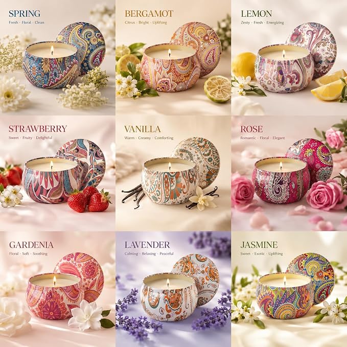 Scented Candles Gifts Set for Women, 9 Pack Aromatherapy Candles Pack Soy Wax Include Lavender, Jasmine and Vanilla Scented for Bridesmaid, Birthday, Valentine's, Mother's Day, Bath, Yoga