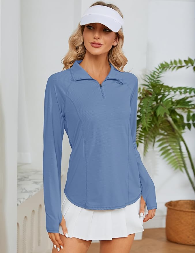 LOMON Women Long Sleeve Shirts Sun Protection 1/4 Zip Summer Quick Dry Hiking Shirts Quarter Zip Pullover for Women