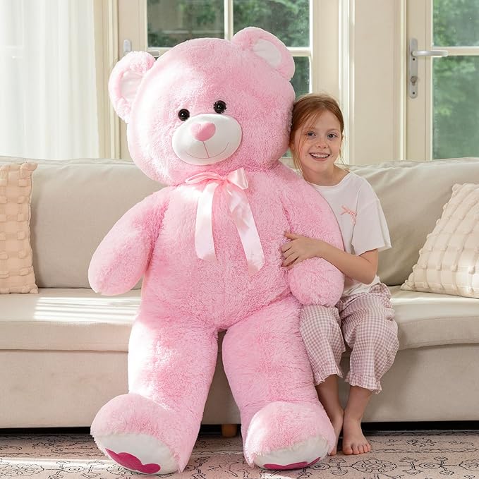 MaoGoLan Giant Pink Teddy Bear Plush 42",Big Bear Stuffed Animal with Heart Footprints and Heart Nose,Large Valentines Teddy Bear for Girlfriend,Wife,Lover-Anniversary, Birthday,Long Distance