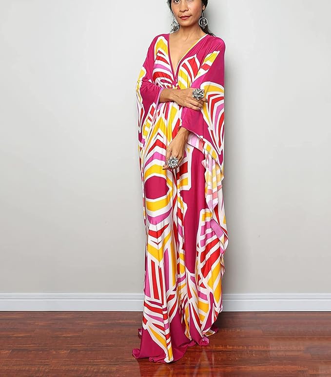 Venasha Womens Caftan Floral Print Kaftan Dress Short Sleeve Swimsuit Cover up Loungewear for Summer