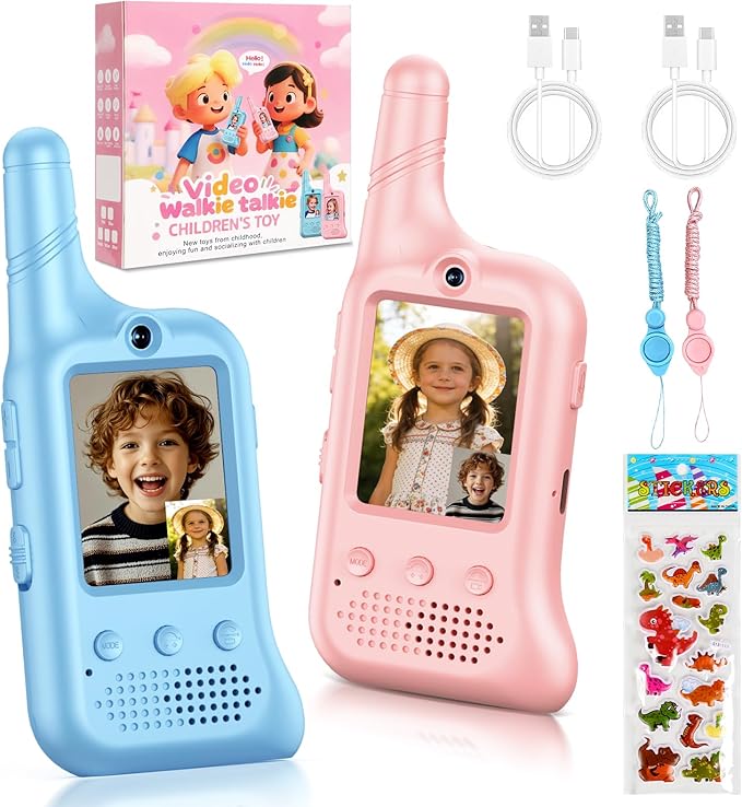 2 Pack Video Walkie Talkies for Kids, Rechargeable Kids Walkie Talkies with HD Camera & Voice Changer Long Range Video Intercom Toys Boys Girls Birthday Gifts for Family Games Outside Camping Hiking