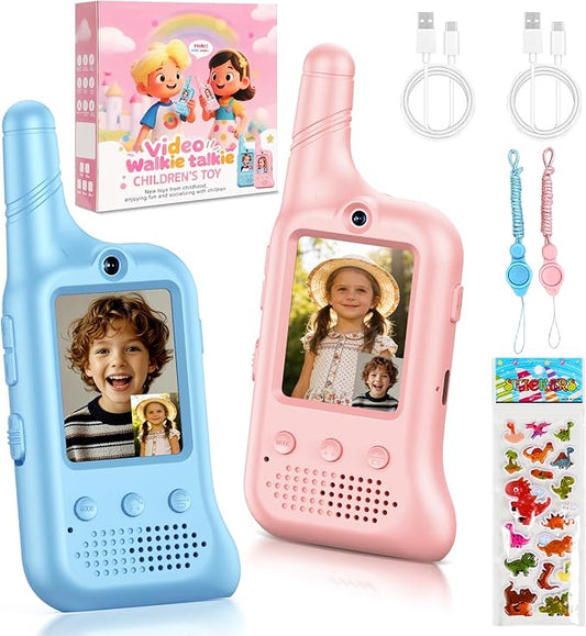 2 Pack Video Walkie Talkies for Kids, Rechargeable Kids Walkie Talkies with HD Camera & Voice Changer Long Range Video Intercom Toys Boys Girls Birthday Gifts for Family Games Outside Camping Hiking