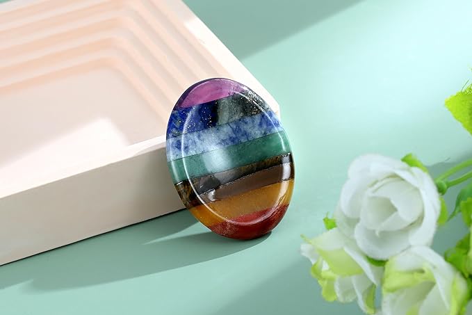 Worry Stone Crystals and Healing Stones Anxiety Fidgets Natural Meditation Accessories 7 Chakra Thumb Sensory Mental Health Depression Stress Anxiety Relief Items Mother's Day Gifts for Women