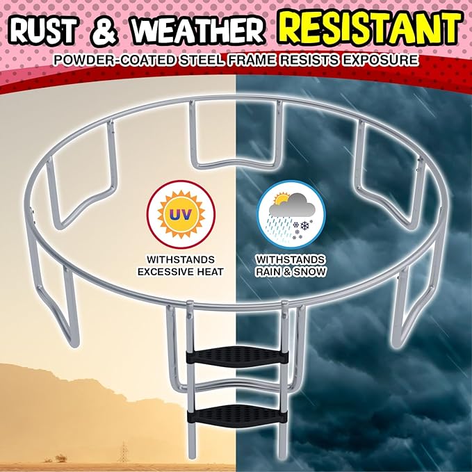 Outdoor Kids Trampoline with Heavy Duty Galvanized Rust Resistent Steel Frame: Safety Enclosure Net and Foam Pad, Meets ASTM Safety Standard
