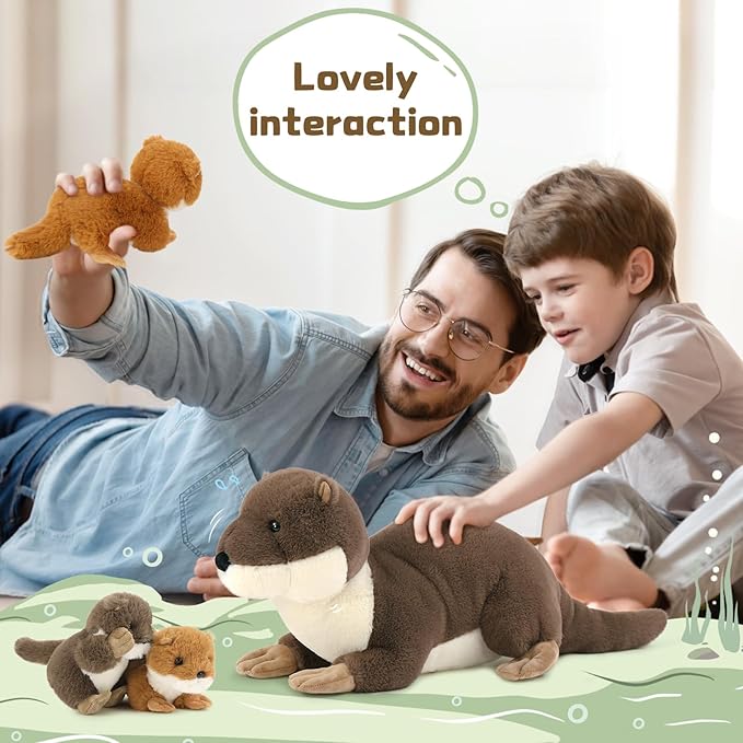 MaoGoLan 4Pcs River Otter Stuffed Animal with 3 Babies Inside-24in Giant Lifelike Soft Otter Plush Toys-Cuddly Wildlife Stuffed Animal for Otter Lover,Kids,Boys,Girls