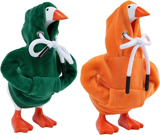 2 Pcs Desk Goose Outfits 7 Inches, Mini Desk Goose Clothes Hoodies 7 Inch Porch Goose Costume Desk Goose Accessories for Magnetic Goose Statue Table Decor (Green & Orange)