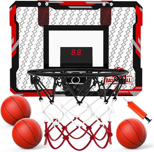 EagleStone Mini Indoor Basketball Hoop with Scoreboard,4 Balls & Pump,Over The Door Bedroom Office Basketball Hoop for 6 7 8 9 10 11 12+ Year Old Kids Boys