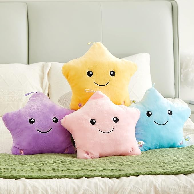 WEWILL 13'' Creative Twinkle Star Glowing LED Night Light Plush Pillows Stuffed Animals Toys Birthday Christmas Holiday Valentines Gifts for Toddlers Girls(Blue)