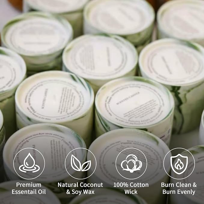 Luxury Marble Jar Scented Candle | Women Men | Non Toxic 100% Natural Coconut & Soy Wax Blend Cotton Wick | Hand Poured Highly Scented Long Lasting (Jasmine & Sandalwood, Oud, 7 Ounces)
