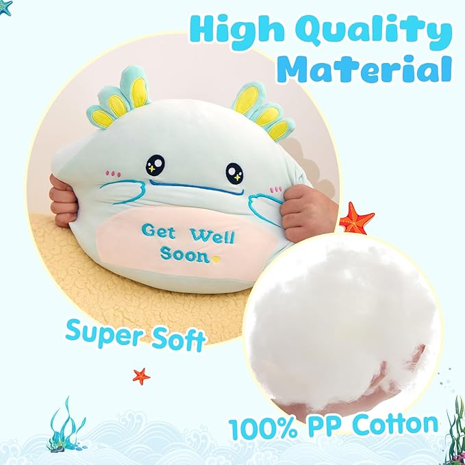 12" Get Well Soon Axolotl Plush Pillow,Soft Axolotl Plushies,Get Well Stuffed Animal,Cute Salamander Plush Feel Better Gifts for Kids Women Men (Mint Green)