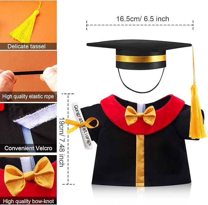 Set of 2 Graduation Teddy Bear Clothes Cap & Gow Outfit Fits Make Your Own Most 14" - 18" Bear Plush Stuffed Animal Outfit Pet Dog Doll Cap and Gown Build a Bear Clothe(Graduation D, Fit 14"-18")
