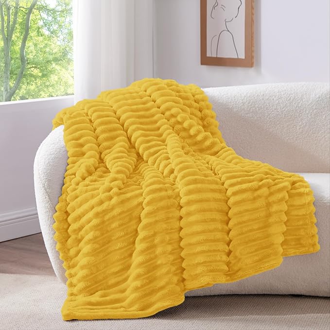 BEDELITE Ribbed Twin Blanket for Couch & Bed, Light Yellow, 60"x80" | Ultra-Soft Plush Fleece, Cozy, Warm Yet Lightweight, Ribbed Texture, Home Decor, Machine Washable, Giftable, All-Season Use