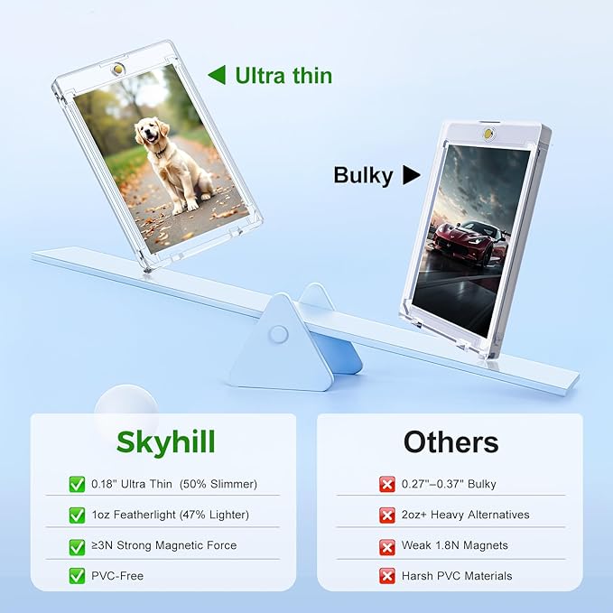 Skyhill 200ct Magnetic Card Holders, 35pt Acrylic One Touch Card Holder with Extra 200 Penny Card Sleeves, 0.18" Ultra Slim Hard Plastic Card Protectors for Trading Cards, Sports, Game Cards