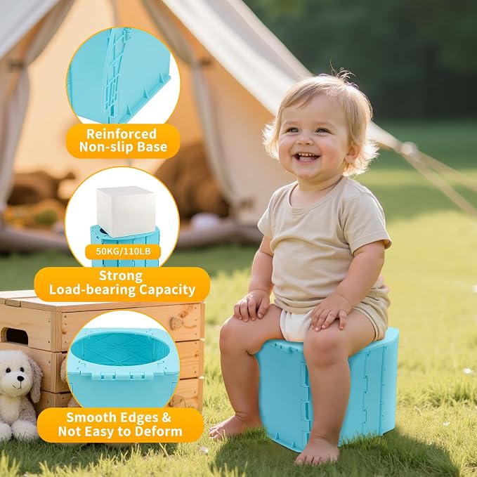 Portable Potty for Toddler Travel, Reusable Foldable Potty Training Toilet with Travel Bag and Liners, On the Go Potty Emergency Toilet for Car, Camping, Indoor, Outdoor