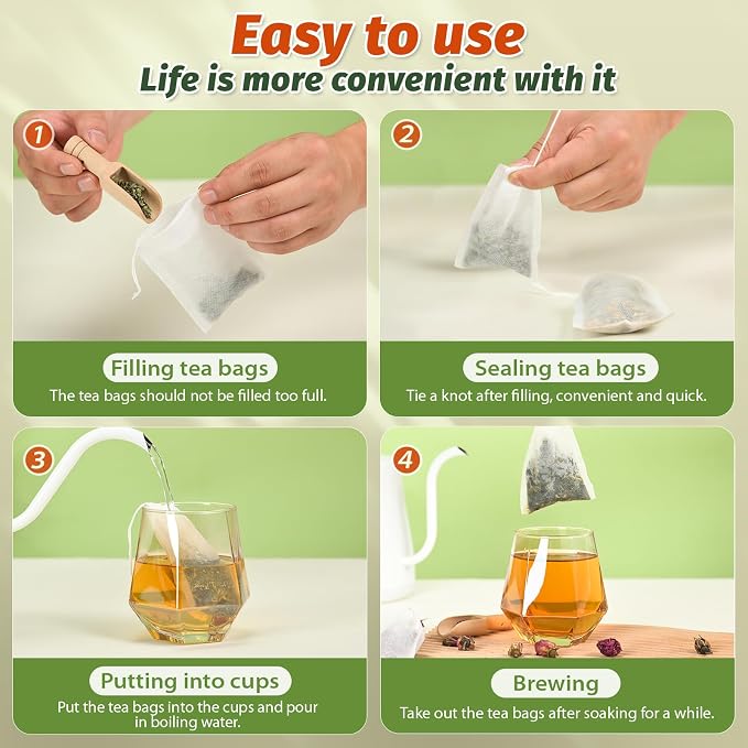 500Pcs Disposable Tea Bags for Loose Leaf Tea, Empty Tea Filter Bags with Cotton Drawstring, Fillable Tea Infuser Sachets for Loose Tea, Coffee, Herb, Spice and More (3.54"x 2.75")