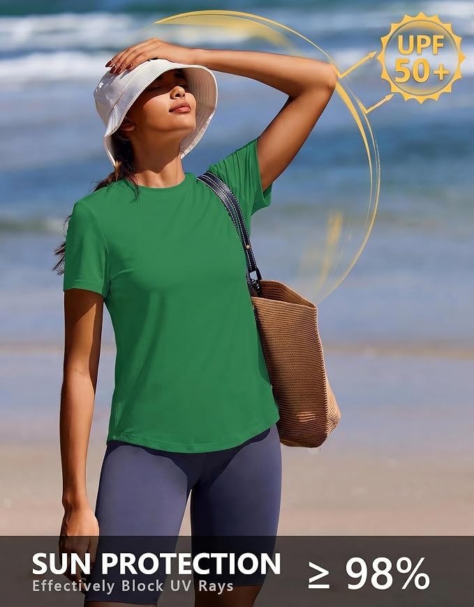 PINSPARK Soft Workout Tops for Women UPF 50+ Sun Protection Shirt Quick Dry Athletic Running Hiking Travel Basic Tee Shirts