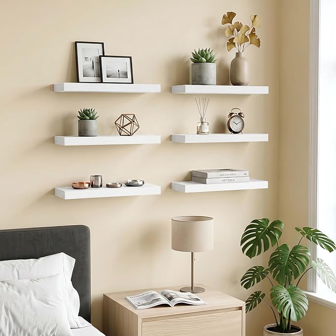 Fixwal Floating Wall Shelves for Decor (White Set of 6, 15.7 Inch)