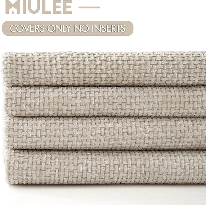 MIULEE Soft Decorative Chenille Pillow Covers Cream 18x18 Pack of 4 | Modern Home Decor, All Same Cream Color Set, Couch Throw Pillows, Farmhouse Boho Cushion Covers for Sofa Bed Living Room