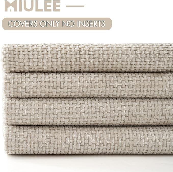 MIULEE Soft Decorative Chenille Pillow Covers Cream 20x20 Pack of 4 | Modern Home Decor, All Same Cream Color Set, Couch Throw Pillows, Farmhouse Boho Cushion Covers for Sofa Bed Living Room