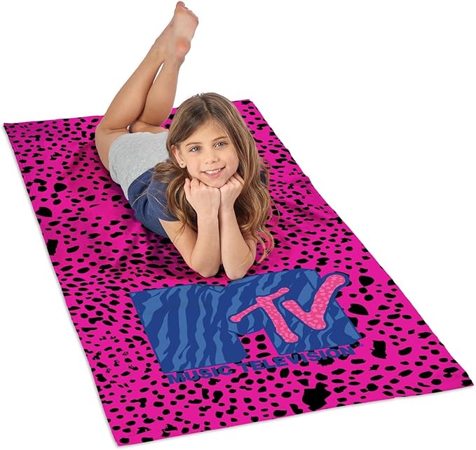 NORTHWEST MTV Beach Towel 2-Pack - Soft, Fast-Drying, Sand-Free Oversized Pool Towels, Neon Zebra & Pink Cheetah Designs, 30" x 60"