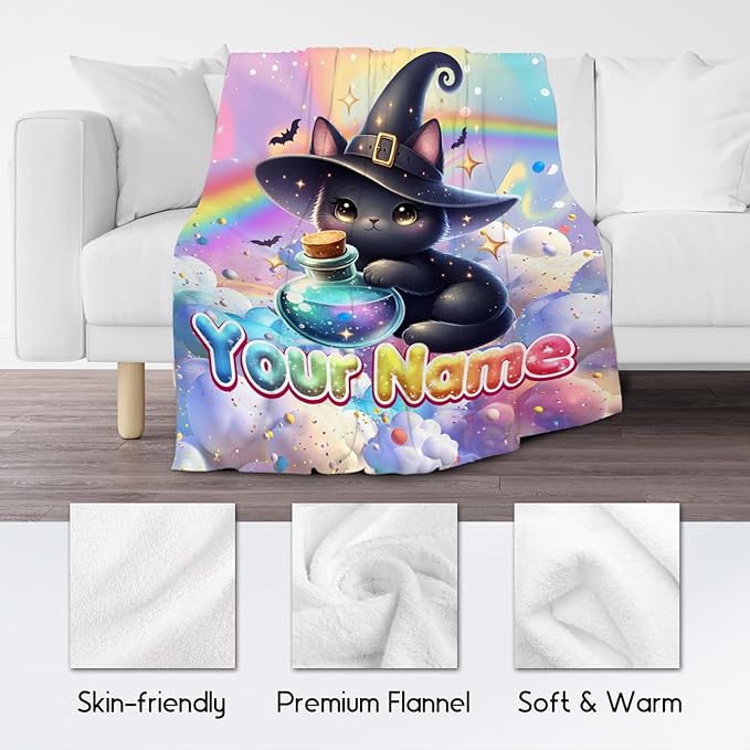 Kids Blankets Custom Halloween Blanket Gifts for Cat Lovers - 4 Sizes Cozy Soft Flannel Throw for Girls