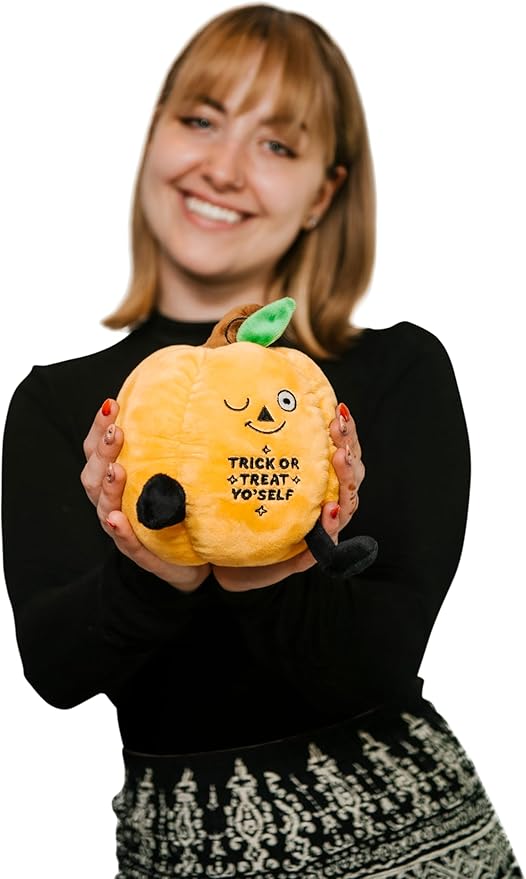 Pumpkin Plushie - Trick or Treat Yo' Self Cute Pumpkin Plush, Sassy Food Plush Toy for Gifting