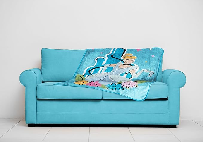 Jay Franco Kids Plush Throw Blanket – Soft & Cozy Fleece Throw for Bedroom & Couch Décor, Official Licensed Product, Blue - Disney Princess Cinderella, 40x50 - Travel Blanket