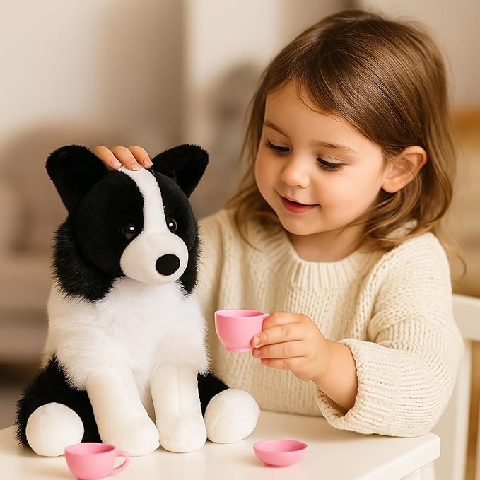 Border Collie Stuffed Animal Plush Dog Toy, 12 Inch, Soft Realistic Black and White Puppy, Cuddly Farm Animal Plushie for Kids, Girls, Boys, Birthday