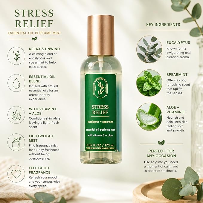 Stress Relief Eucalyptus Spearmint Essential Oil Perfume Mist - 5.85 Fl Oz