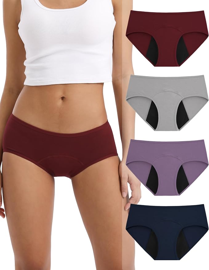 INNERSY Women's Period Underwear Leak-Proof Menstrual Hipster Multipack | Cotton Panties, 20ml Absorbency, for Post-Period Spotting, Menstrual, or Daily Backup