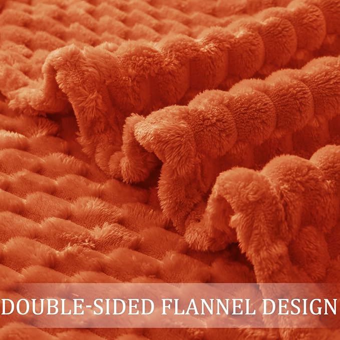 Exclusivo Mezcla 3D Fleece Twin Size Blanket for Bed, Burnt Orange | Extra Soft Fuzzy Plush Lightweight Bed Blankets, Cozy Fluffy Decorative Blankets for All Seasons, 60x80 Inches