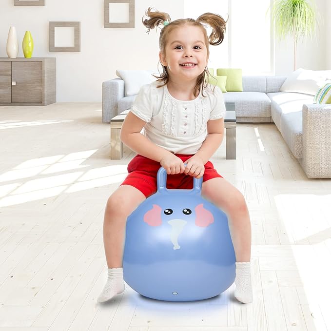 INPANY Hopper Ball, 18 Inches Bouncy Ball with Handles, Bouncing Bounce Balls Hopper, Inflatable Jumping Hopping Toys for Kids Ages 3-6, Hoppity Hop Girls Boys Gifts, Pump Included