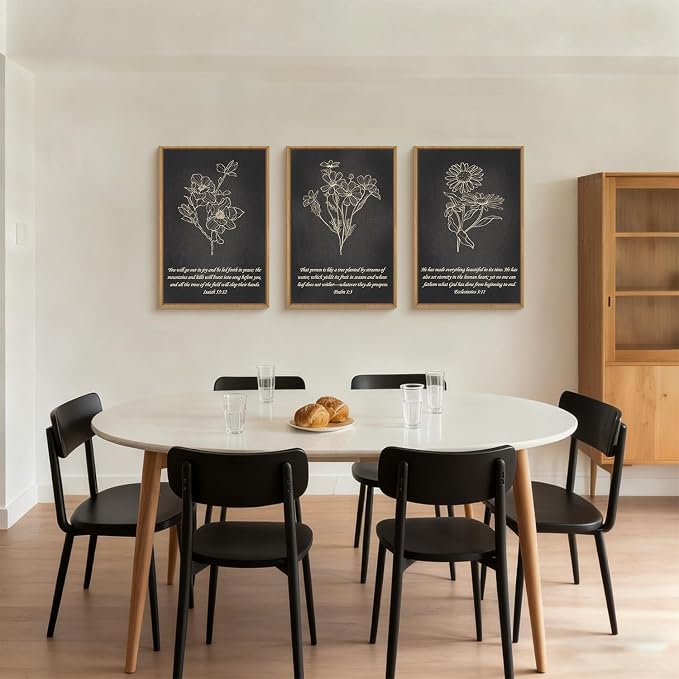 FWIEXA Black Christian Bible Verse Canvas Wall Art Set of 3, Easter Minimalist Scripture Wall Decor, Religious Beige Abstract Floral Painting, 16x24In Vintage Artwork for Living Room,Bedroom,Prayer Room