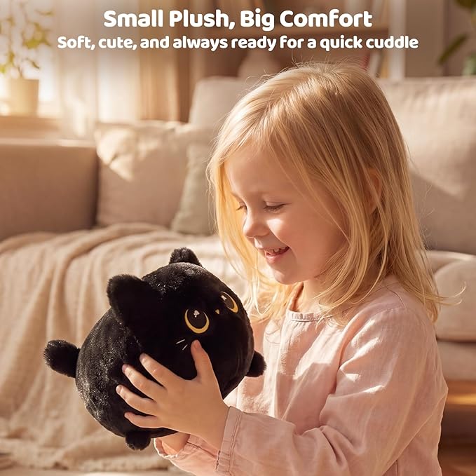 Mewaii Black Cat Plush, Cute Cat Plushies Toy, Soft Kitten Plushie Cuddle Pillow, Anime Plushie Doll, Cute Stuff Toys Gift for Girls, Boys and Males (8 Inch)
