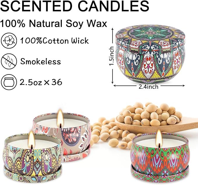 Pliadvbu 2.5×36 Gift Set Scented Candles for Women, Soy Wax Aromatherapy Candles for Thanksgiving, Christmas, Birthday, Mother's Day,Valentine's Day
